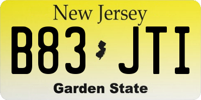 NJ license plate B83JTI