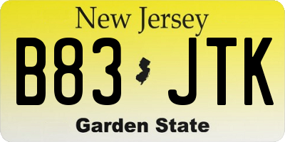 NJ license plate B83JTK