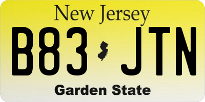 NJ license plate B83JTN