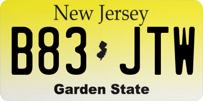 NJ license plate B83JTW