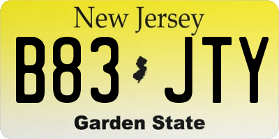 NJ license plate B83JTY