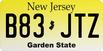 NJ license plate B83JTZ