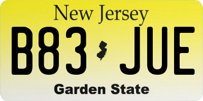 NJ license plate B83JUE