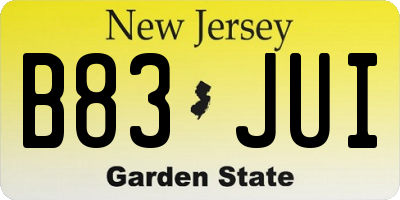 NJ license plate B83JUI