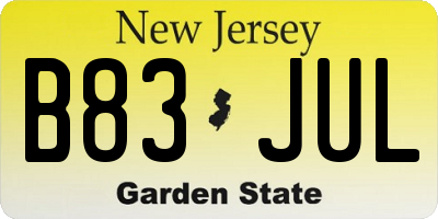 NJ license plate B83JUL