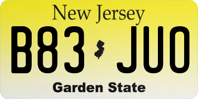 NJ license plate B83JUO
