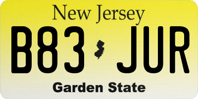 NJ license plate B83JUR