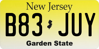 NJ license plate B83JUY