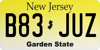 NJ license plate B83JUZ