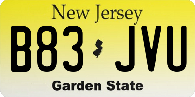 NJ license plate B83JVU