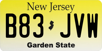 NJ license plate B83JVW