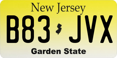 NJ license plate B83JVX