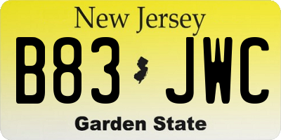 NJ license plate B83JWC