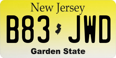 NJ license plate B83JWD
