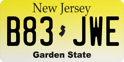 NJ license plate B83JWE