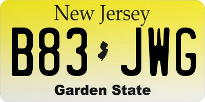 NJ license plate B83JWG