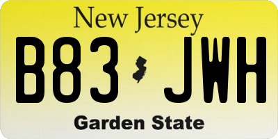 NJ license plate B83JWH