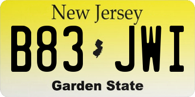 NJ license plate B83JWI