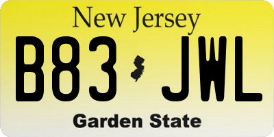 NJ license plate B83JWL