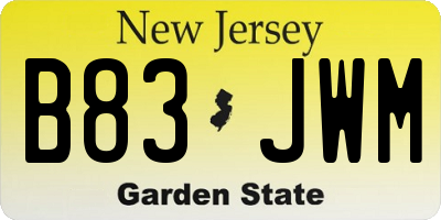 NJ license plate B83JWM