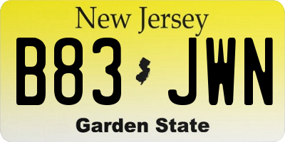 NJ license plate B83JWN