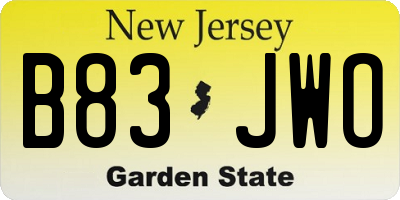NJ license plate B83JWO