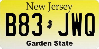 NJ license plate B83JWQ