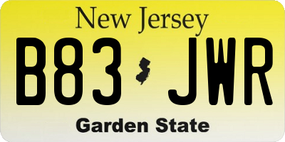 NJ license plate B83JWR