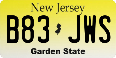 NJ license plate B83JWS