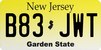 NJ license plate B83JWT