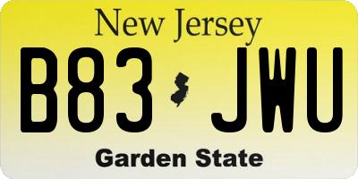 NJ license plate B83JWU