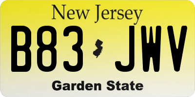 NJ license plate B83JWV