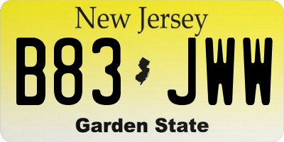 NJ license plate B83JWW