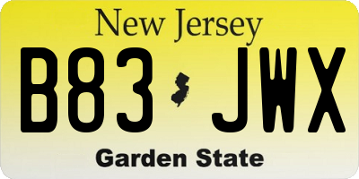NJ license plate B83JWX