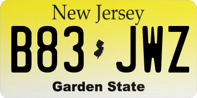 NJ license plate B83JWZ