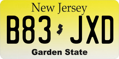 NJ license plate B83JXD