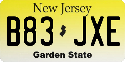NJ license plate B83JXE