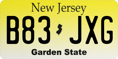 NJ license plate B83JXG