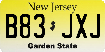 NJ license plate B83JXJ