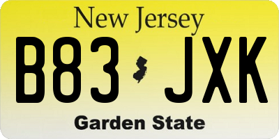NJ license plate B83JXK