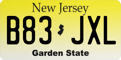 NJ license plate B83JXL