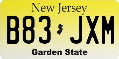 NJ license plate B83JXM