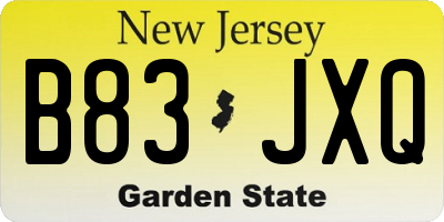 NJ license plate B83JXQ