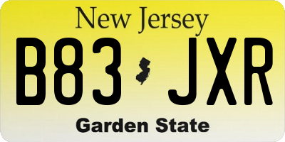 NJ license plate B83JXR
