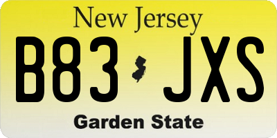 NJ license plate B83JXS