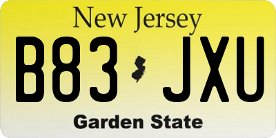 NJ license plate B83JXU