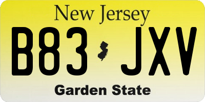 NJ license plate B83JXV