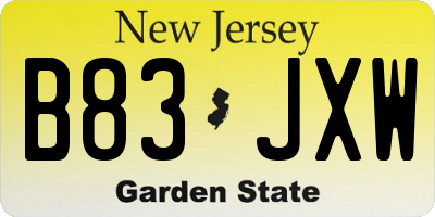 NJ license plate B83JXW