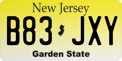 NJ license plate B83JXY