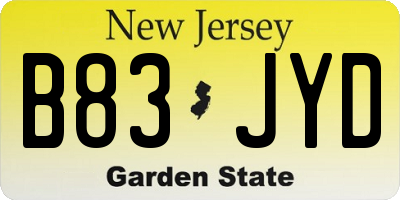 NJ license plate B83JYD